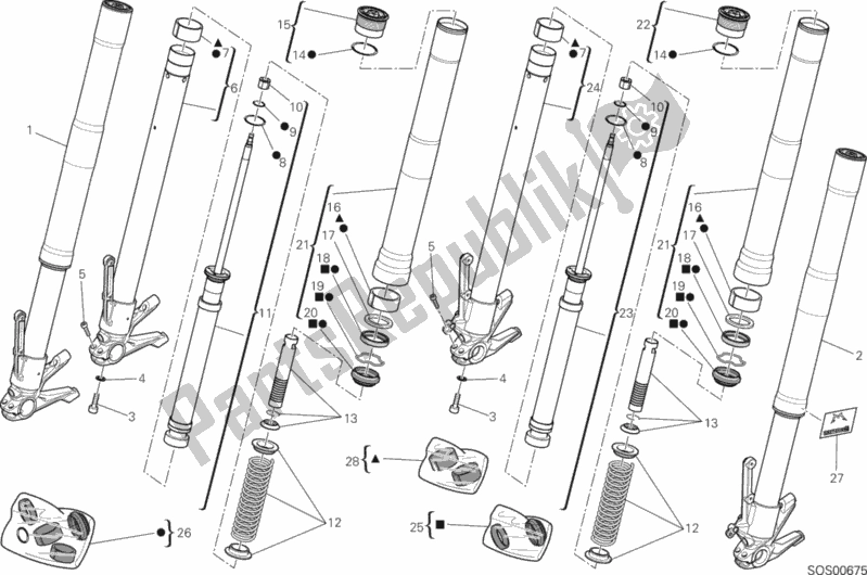 Tutte le parti per il Forcella Anteriore del Ducati Hypermotard SP USA 821 2014